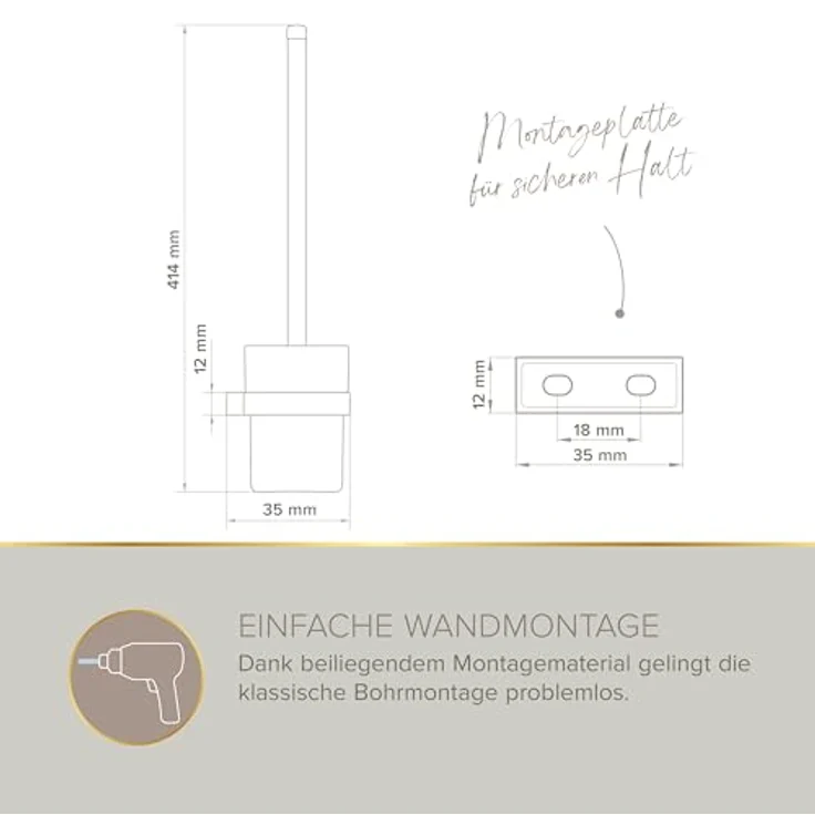 Lenz WC-Bürstengarnitur Aura, Chrom – Pflegeleichte Oberfläche, einfache Wandmontage, herausnehmbarer Glasbehälter – 3409602 – Bild 3