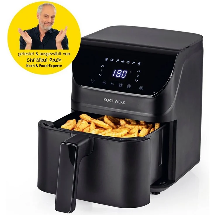 Rachs KOCHWERK Heißluftfritteuse 4L digitaler Airfryer mit Timer-Funktion, 1400,00 W, Die erste FRITTEUSE DER WELT mit SHAKE-REMINDER, Erinnerungsfunktion – Bild 1