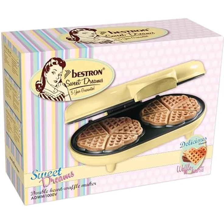 Bestron Doppel-Waffeleisen für klassische Herzwaffeln, Herzwaffeleisen mit Backampel & Antihaftbeschichtung, ideal für Kindergeburtstage, Ostern & Weihnachten, Farbe: Gelb – Bild 5