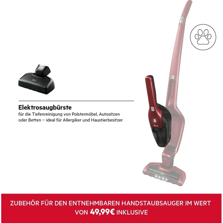 AEG Ergorapido CX7-2-45AN Handstaubsauger, 45 min Akkubetrieb, LED-Frontlicht, 180° Drehgelenk, Bürstenreinigungsfunktion, freistehend, rot – Bild 15