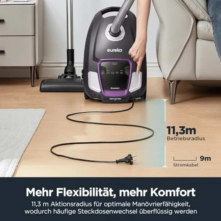 Eureka NEN300 Bodenstaubsauger mit Beutel, 700W, 62 dB(A), Hygienefilter, 2L, für Hartboden, Parkett und Teppich, inkl. Zubehör – Bild 5