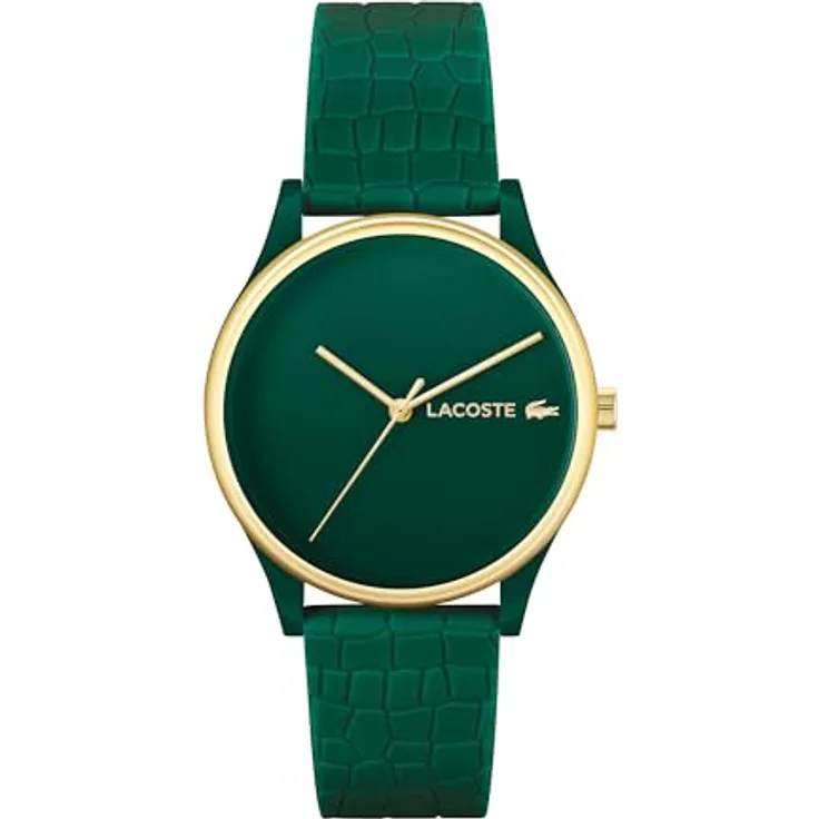 Lacoste Analog Quarzuhr Damen CROCODELLE, Grünes Silikonarmband, Wasserabweisend bis 5 bar, Zifferblatt mit LACOSTE-Logo, 36 mm Gehäusedurchmesser