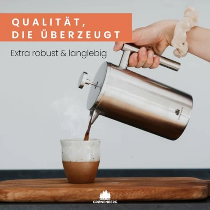 Groenenberg Spar Set 5 | French Press Thermo (3 Größen) + Edelstahl Kaffeemühle manuell | Handkaffeemühle | Kaffeepresse inkl. Ersatzfiltern (350 ml French Press) – Bild 3