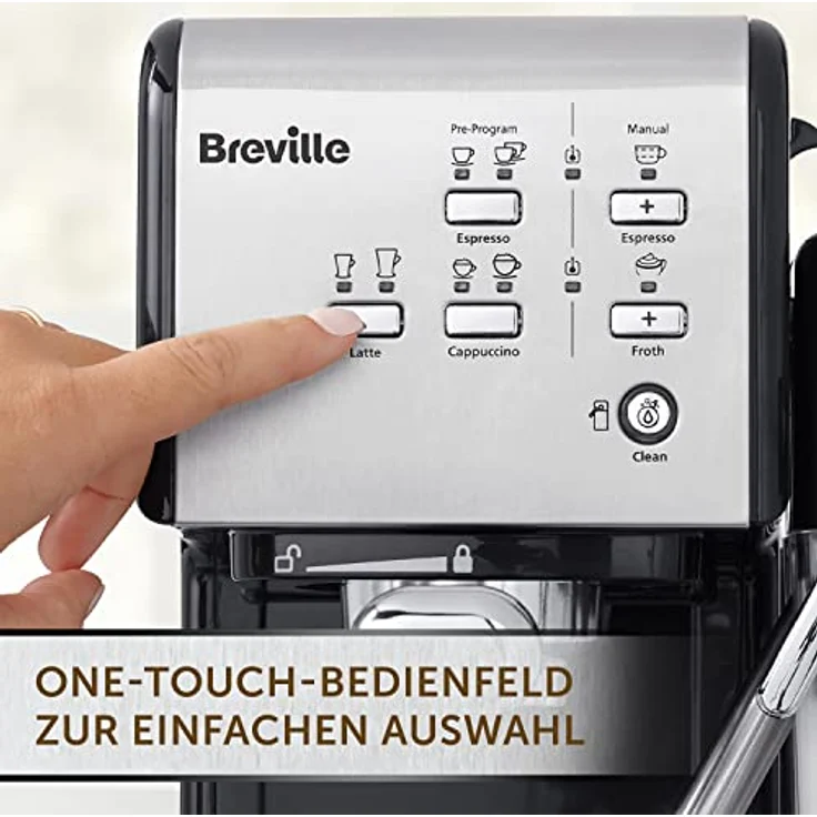 Breville PrimaLatte II Kaffee- und Espressomaschine VFC108X-01, 19 bar, für Kaffeepulver oder Pads geeignet, Integrierter automatischer Milchschäumer, schwarz-silber – Bild 2