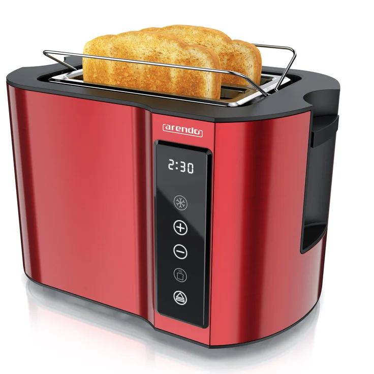 Arendo Toaster FRUKOST TOUCH COMPACT mit Wärmeisoliertem Doppelwandgehäuse, 800 W, 7 Bräunungsgrade, Touchpanel, Brötchenaufsatz, Brotscheibenzentrierung