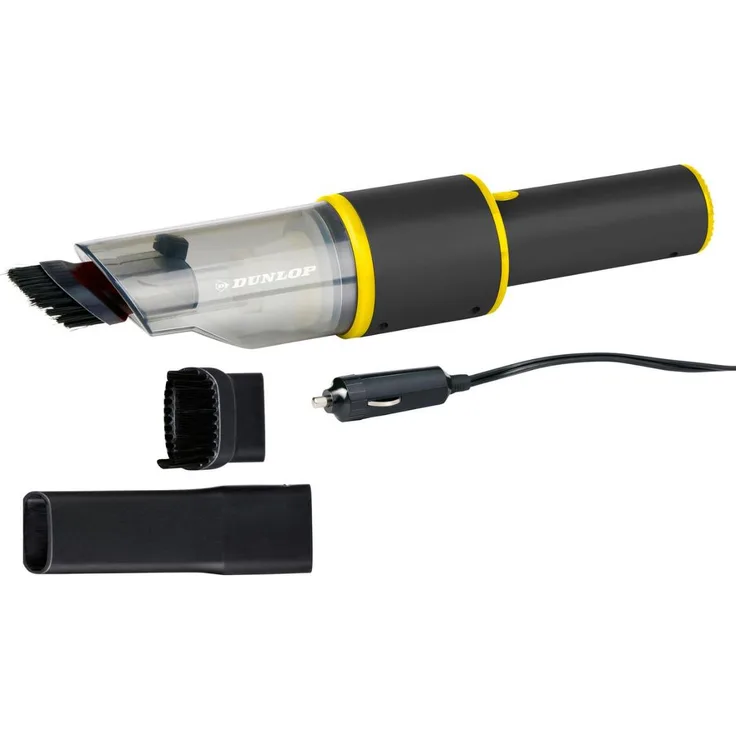 Dunlop Akku Staubsauger 12V, Handstaubsauger mit Bürste und Fugendüse, 3000Pa Saugleistung, Zigarettenanzünderanschluss, Schwarz/Gelb