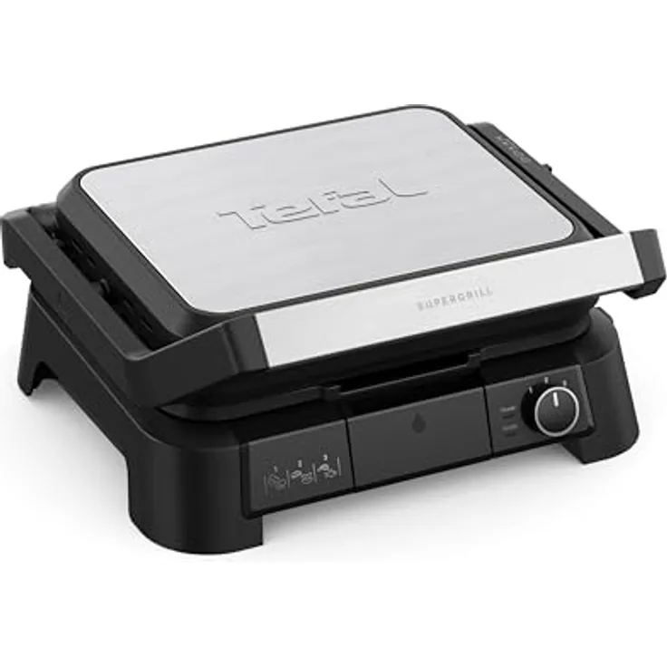 Tefal SuperGrill 3in1 Kontaktgrill, BBQ-Funktion, Ofenposition mit 3 Höhen, 600 cm² Grillfläche, regelbarer Thermostat, 3 Temperaturstufen, 2000 Watt, Schwarz/Silber