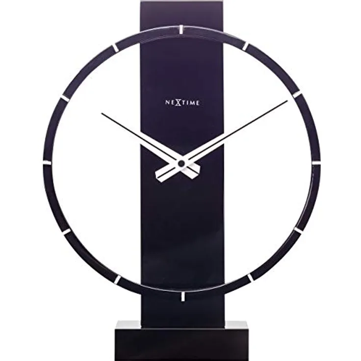 NeXtime ausgefallende Tischuhr 5225ZW Noa Table, Holz, schwarz 27x21x6,5cm, Holz schwarz, Ø 27 cm, 5226ZW