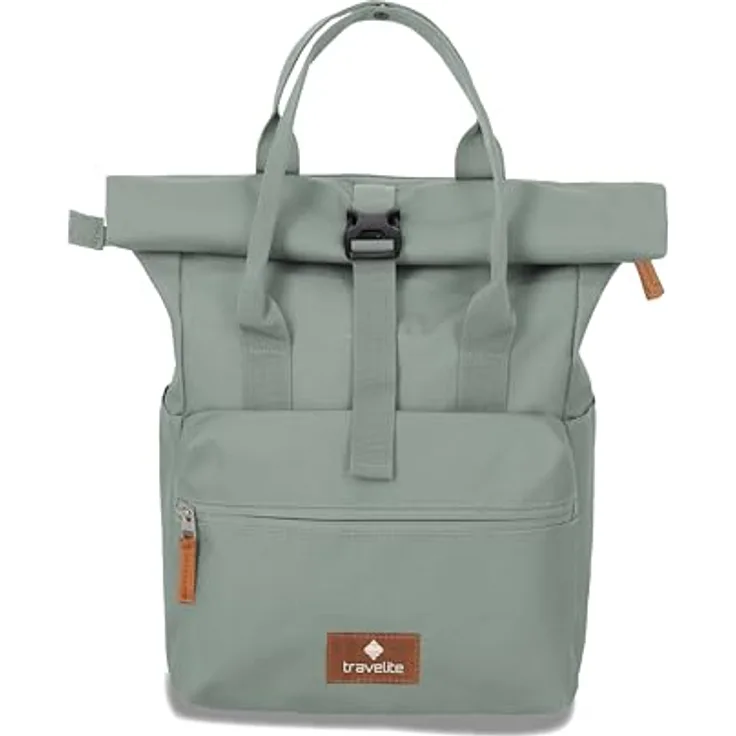 travelite Daypack Basics, Unisex Rucksack aus Polyester mit gepolsterter Rückenpartie, Laptopfach für 42 cm, Rolltop-Verschluss, schwarz