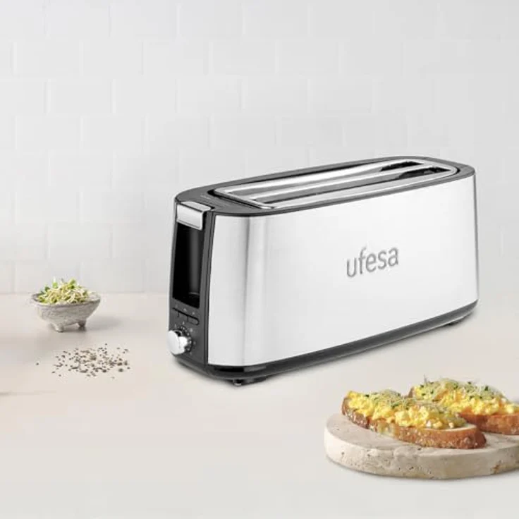 Ufesa Toaster UFESA 71306156, Edelstahl Toaster mit 1400 W, 2 Scheiben, Aufwärmfunktion, Entfrostfunktion, herausnehmbare Krümelschublade – Bild 2