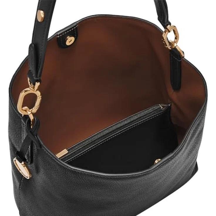 Fossil Jessie Schultertasche aus Leder, 28 cm, Schwarz mit Reißverschlussfach und Raumteiler – Bild 3