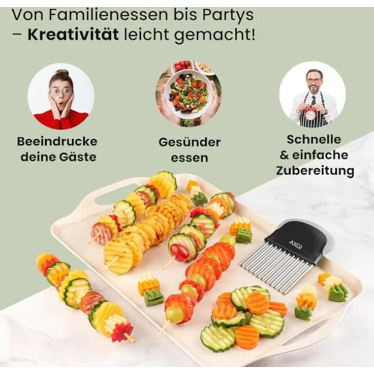Axer® Riffelmesser Wellenschneider, Gemüse- und Pommesschneider für BLW, ergonomisch aus Edelstahl, spülmaschinenfest – Bild 5