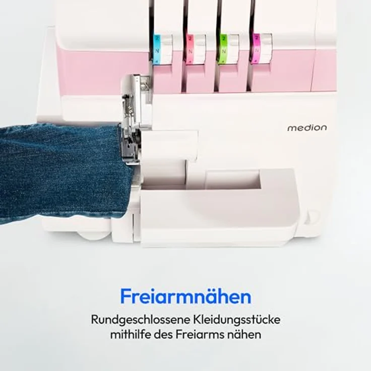 Medion® Overlock-Nähmaschine MD 19169, Teleskopfadenführung, 4 Fäden gleichzeitig, Nähen mit 2 Nadeln, Einstellbare Fadenspannung – Bild 3