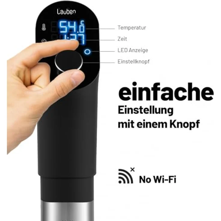 Lauben Sous Vide Stick SV01, Kochstab, Metall, 1200 Watt, für bis zu 15 Liter, wasserfest, schwarz – Bild 4
