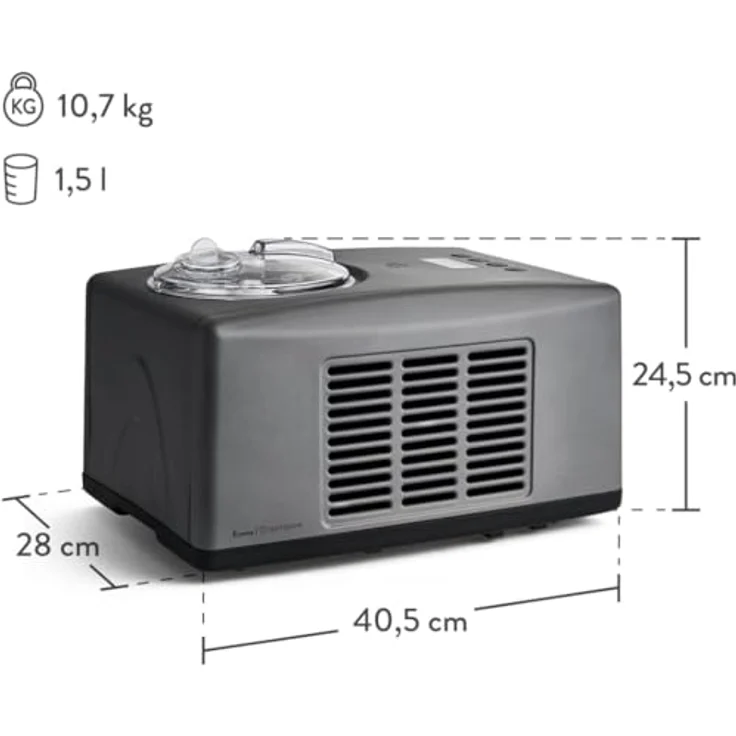 Springlane Kitchen Eismaschine Emma 1,5 L mit selbstkühlendem Kompressor 150 W, aus Edelstahl, inkl. Rezeptheft (Anthrazit, Emma Anthrazit + 4 Eisbehälter Mini Grau) – Bild 4