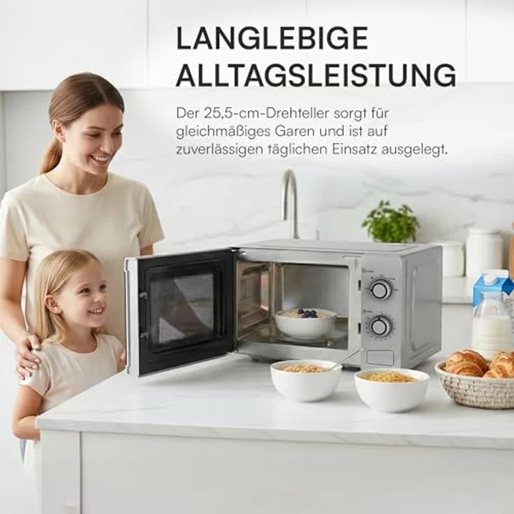 Heinner HMW-M2035SL Freistehende Mikrowelle 20 L, 700 W, Mechanische Steuerung mit Timer, Silber – Bild 6