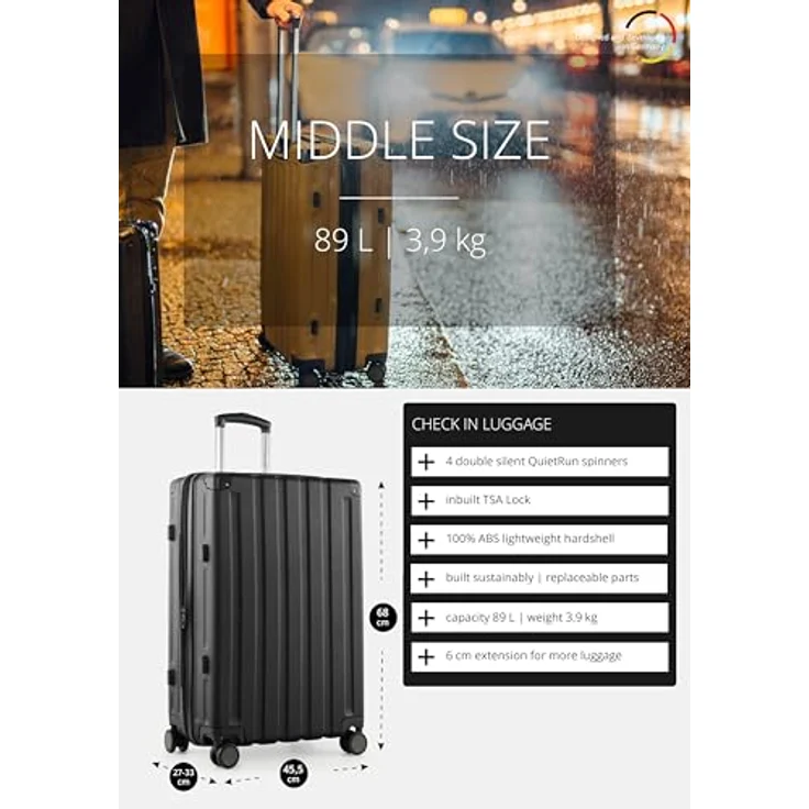 Hauptstadtkoffer Q-Damm - Mittelgroßer Hartschalenkoffer, TSA, 4 Rollen, Check-In Gepäck mit 6 cm Volumenerweiterung, 68cm, 89 L, Schwarz – Bild 2