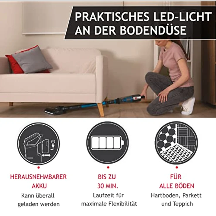 Hoover H-FREE 500 PETS Akku-Staubsauger ohne Beutel + Tierdüse – bis 30 Min. Laufzeit – komprimierbar für kompaktes Verstauen – kabelloser Staubsauger mit LED & Parkfunktion – auch als Handstaubsauger – Bild 4