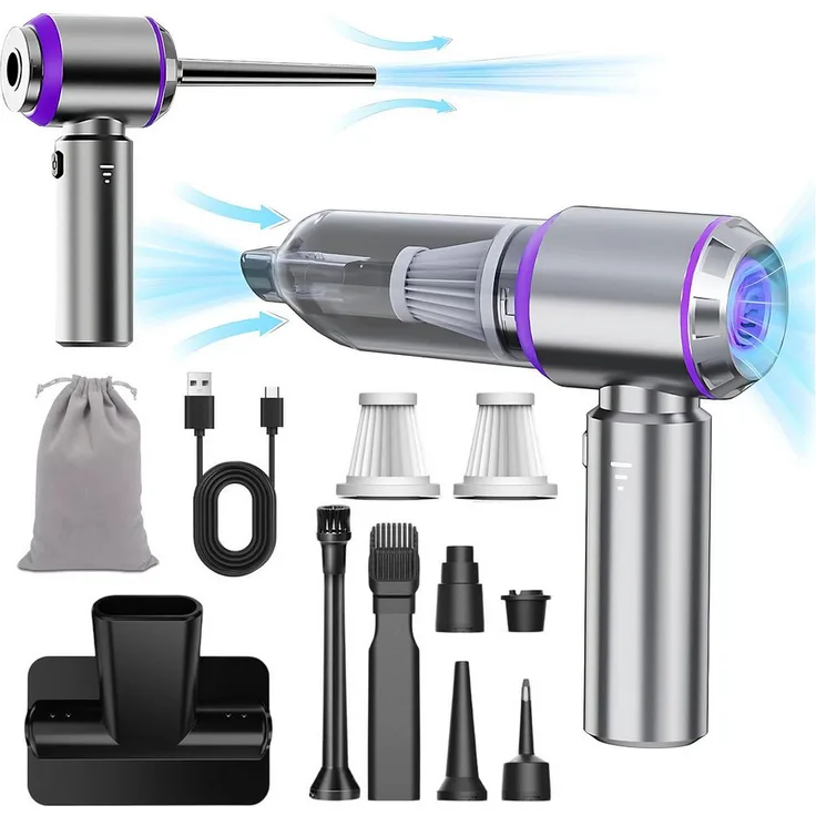 AKKEE Akku-Handstaubsauger Mini, 4-in-1 mit 16000Pa Saugkraft, 6000mAh Akku, USB-C Schnellladung, anthrazitgrau