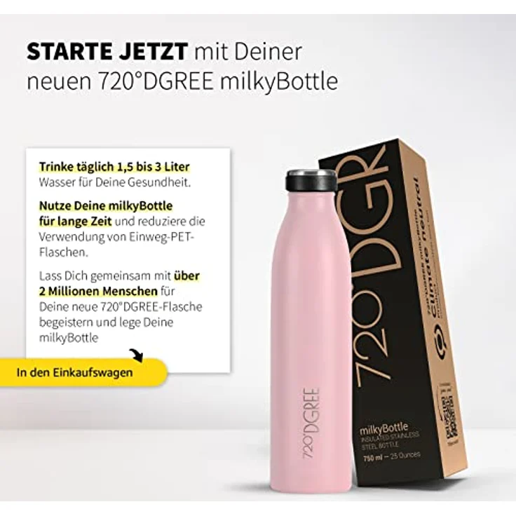720°DGREE Trinkflasche Edelstahl Doppelwandig 750ml Isolierflasche milkyBottle rosa matt – Bild 6