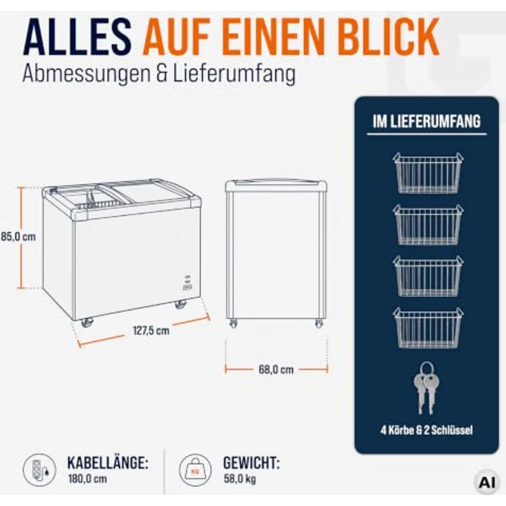GASTROHERO Tiefkühltruhe 450, 355 Liter mit Glasschiebedeckel, 4 Rollen, abschließbar, -18 °C bis -22 °C – Bild 5