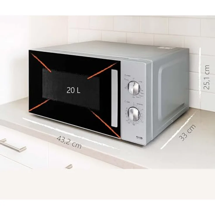 Silva MW-G 25.5 Mikrowelle mit 700W Leistung, 20L Garraum, Grill und Auftaufunktion, Silber/Schwarz – Bild 6