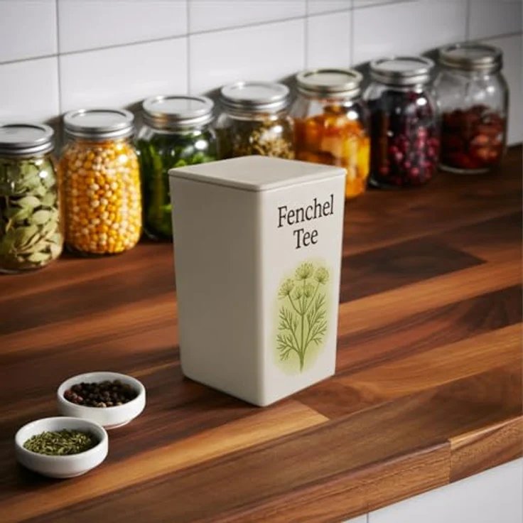 speecheese Tee Tranquility Fenchel Tee Dose, 900ml, mit botanischem Design in zarten Grüntönen – Bild 5