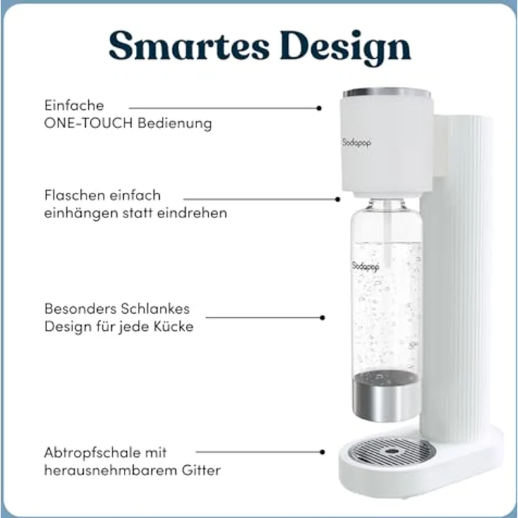 Sodapop Wassersprudler Cooper Pro, schlankes Design, 1x 850ml PET-Flasche, weiß – Bild 2