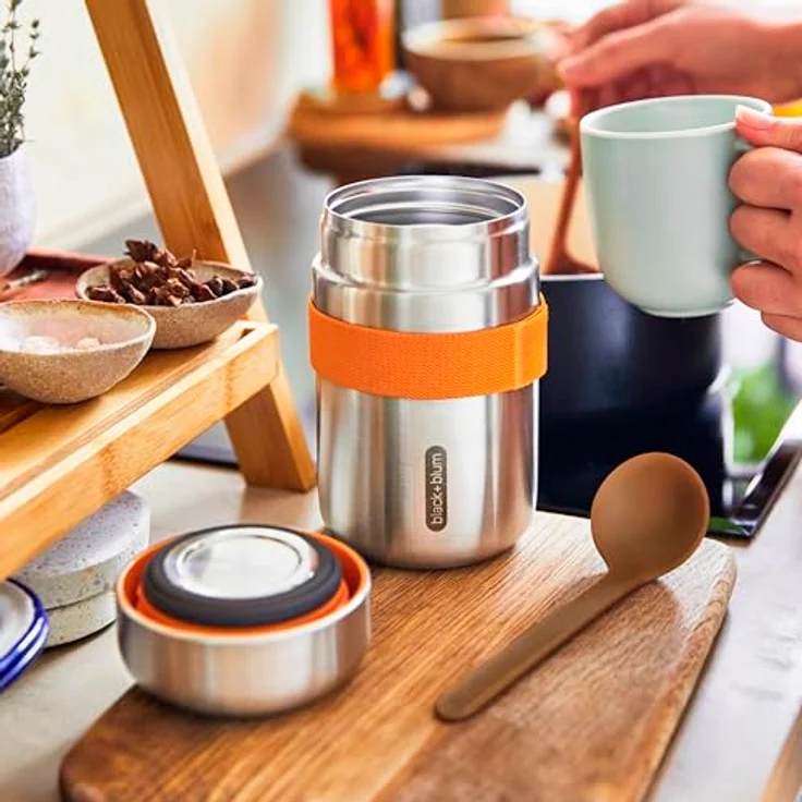 Black + Blum Food Flask, Lunchbox aus Edelstahl mit Löffel, Orange, vakuumversiegelt für 6 Stunden heiß und 8 Stunden kalt – Bild 5