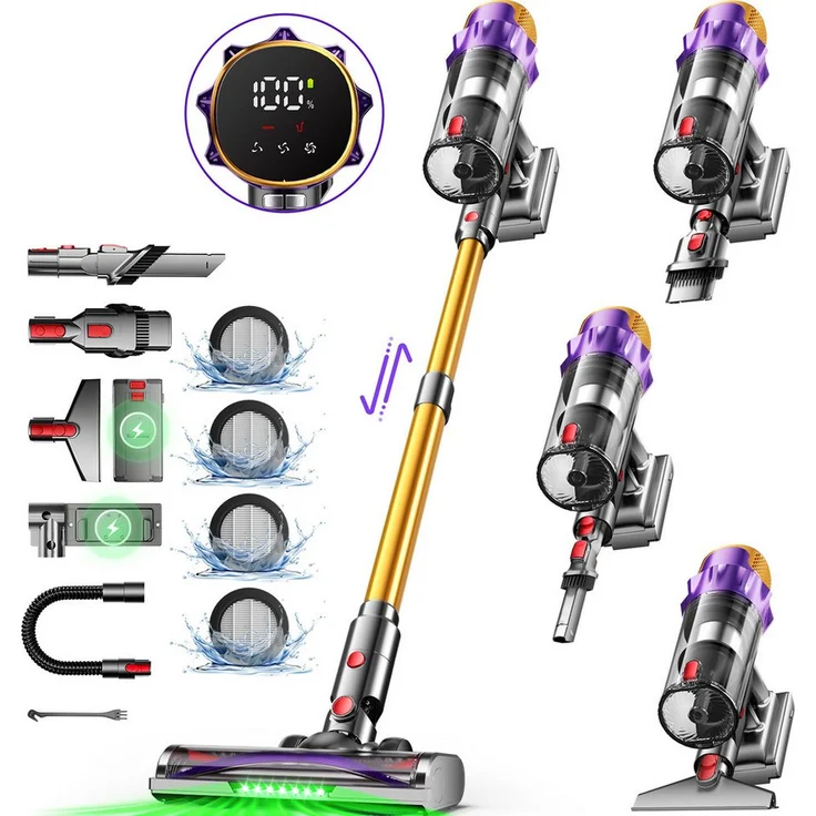 Hiazurm Akku-Hand-und Stielstaubsauger, 80000Pa mit LED-Display, 70 Minuten Laufzeit, 1,8L Staubbehälter, HEPA-Filter, leise, ideal für Tierhaare und Teppiche