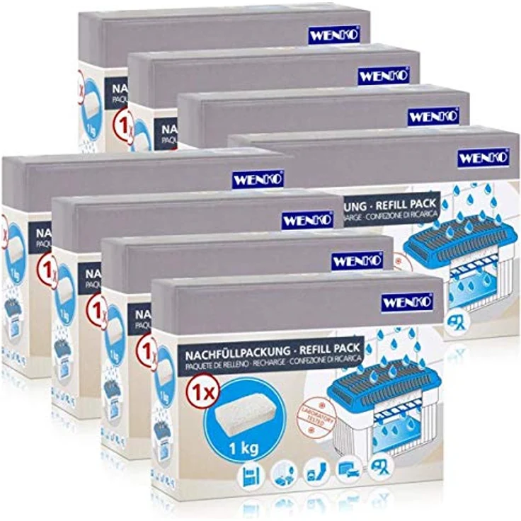 WENKO Luftentfeuchter 1kg Gra, Feuchtigkeitskiller Raum-Entfeuchter 8x Nachfüllpackung - Preisvergleich – Bild 2