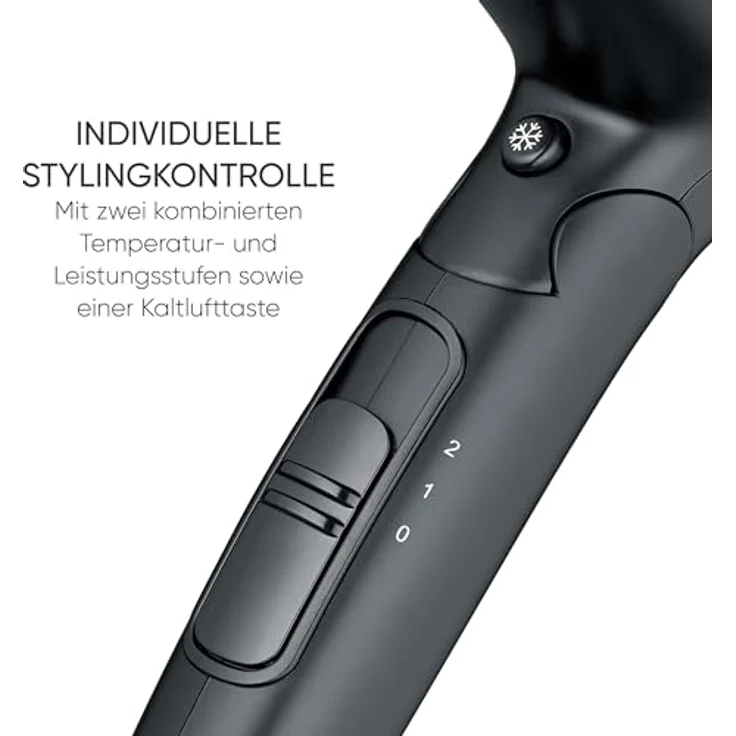 SEVERIN Reise-Haartrockner HT 0159, kompakt und leistungsstark, faltbarer Griff, Dual Voltage, Kaltlufttaste, 1.600 Watt, schwarz – Bild 3
