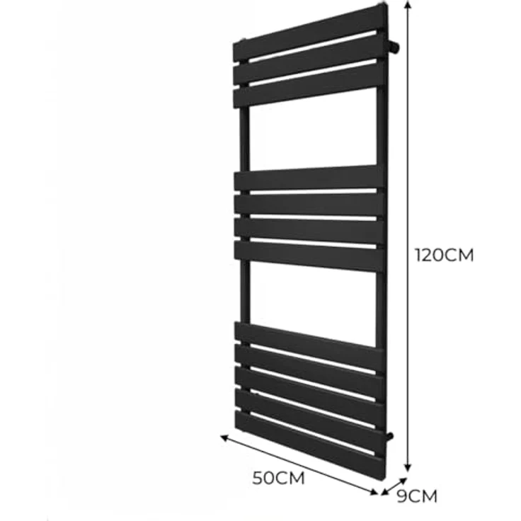 Monster Shop Flacher Handtuchheizkörper 1200mm x 500mm, Matt Schwarz Kohlenstoffstahl, 2070 BTU Wärmeleistung, inkl. Reinigungsbürste & Befestigungsset – Bild 5