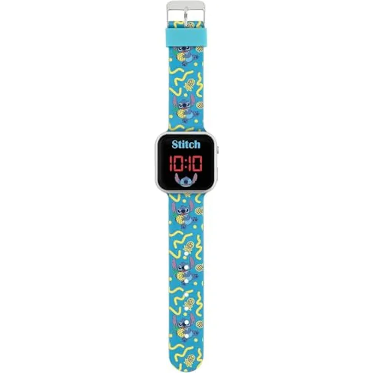 Accutime LED-Kinderuhr Lilo & Stitch, digitale Uhr mit LED-Anzeige für Uhrzeit und Datum, blau