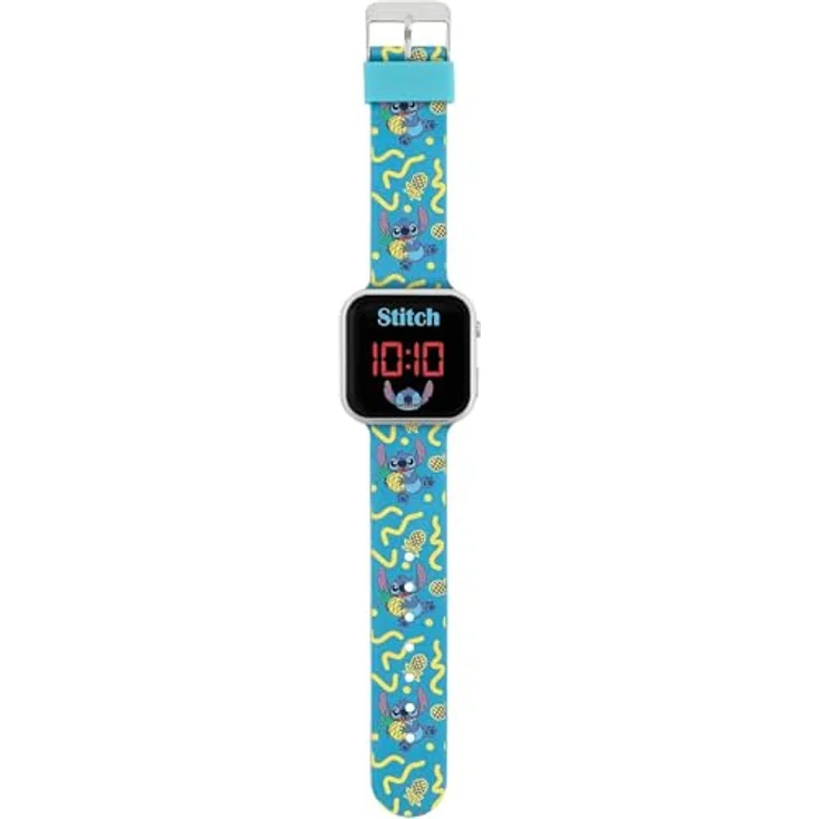 Accutime LED-Kinderuhr Lilo & Stitch, digitale Uhr mit LED-Anzeige für Uhrzeit und Datum, blau – Bild 1