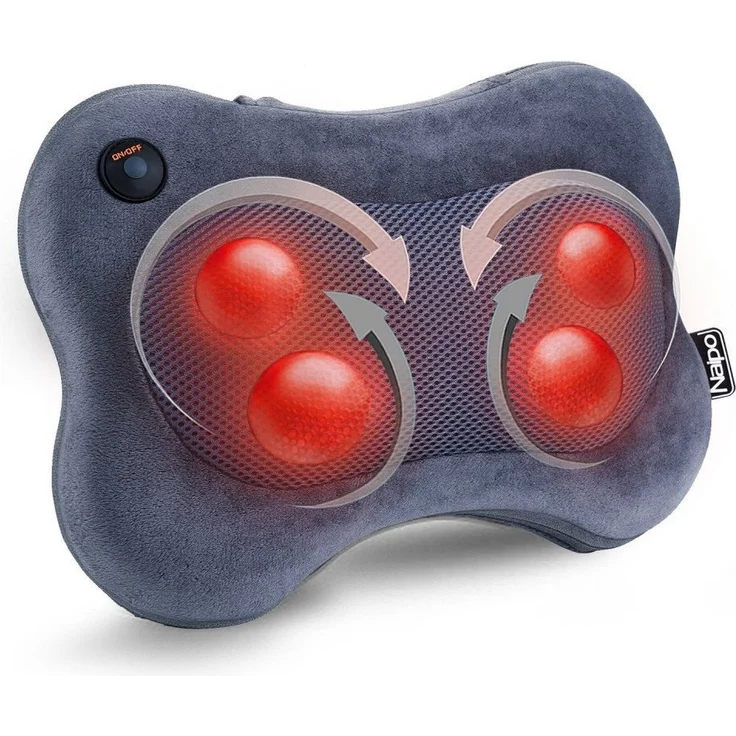 NAIPO Massagekissen, Shiatsu Massagegerät mit Wärmefunktion, klassischer Samtbezug, ergonomisches W-Design, für Nacken, Rücken und Beine