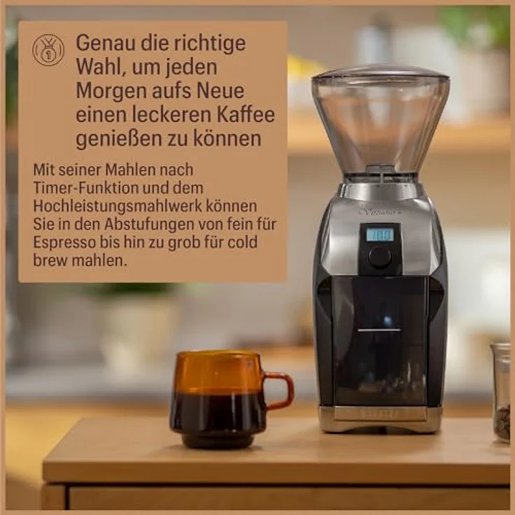 Baratza Virtuoso+ 230V Elektrische Kaffeemühle, konisches Mahlwerk, individueller Timer, Barista-Beleuchtung, kompakt und transportabel, schwarz – Bild 3
