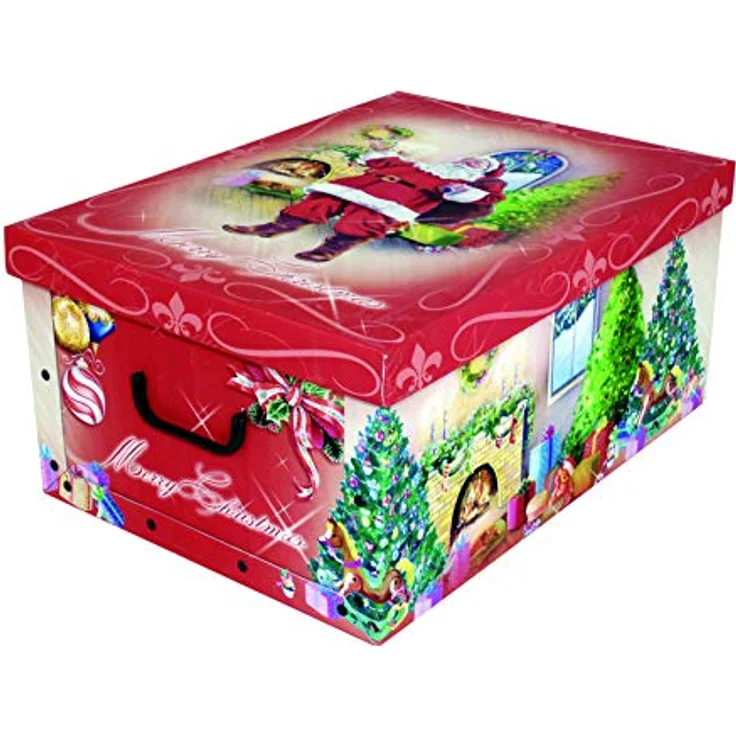 Kreher XXL Dekokarton, Aufbewahrungsbox mit Deckel und Griffen. 45 Liter Volumen. Verschiedene Motive (Weihnachtsmann) – Bild 1