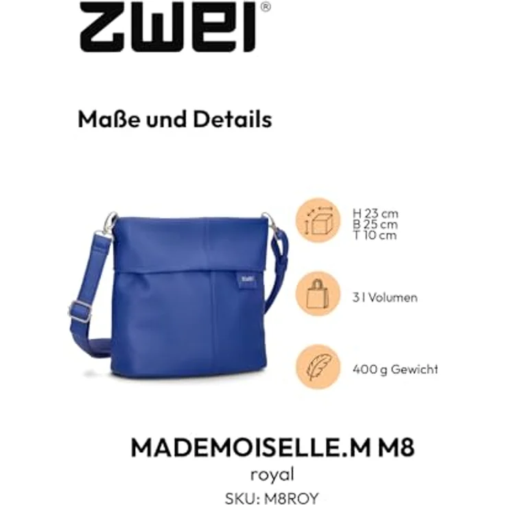 Zwei Mademoiselle.M Schultertasche 25 cm, blau, 100% Polyurethan, kompakt und stilvoll – Bild 2