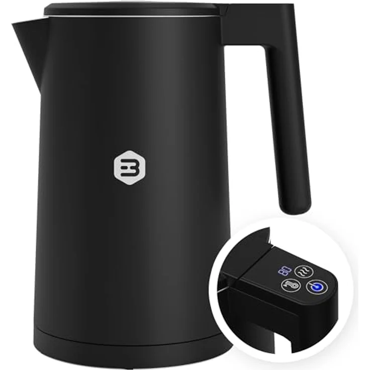 Balter Edelstahl Wasserkocher WK-5-Touch mit Temperatureinstellung, 40°C-100°C, Doppelwand, BPA frei, 1,7L, Schwarz – Bild 1