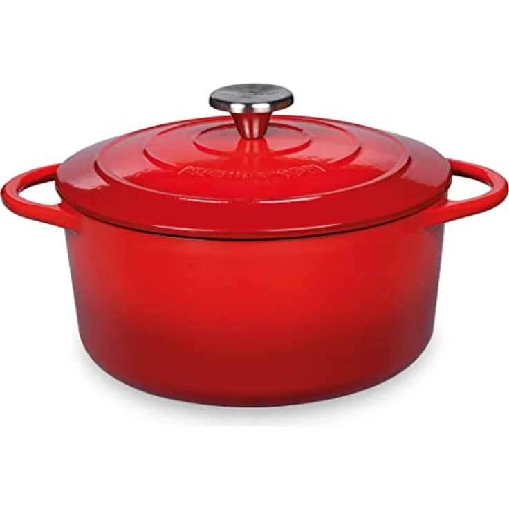 Küchenprofi Gusseisen Bräter mit Deckel, rot/innen schwarz , 22 cm, Schmortopf, Auflaufform, Dutch Oven, Brotbacktopf, emailliert, für alle Herdarten(inkl. Induktion), zum Schmoren, Backen, Braten