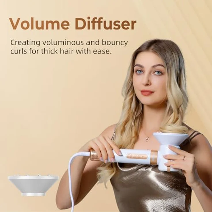 UKLISS Air Styler 7 In 1, Hochtouriger Motor (110.000 U/Min), Warmluftbürste Set mit 7 Aufsätzen für Trocknen, Glätten, Locken, Volumengeben, Ionen Pflege, Weiß – Bild 5