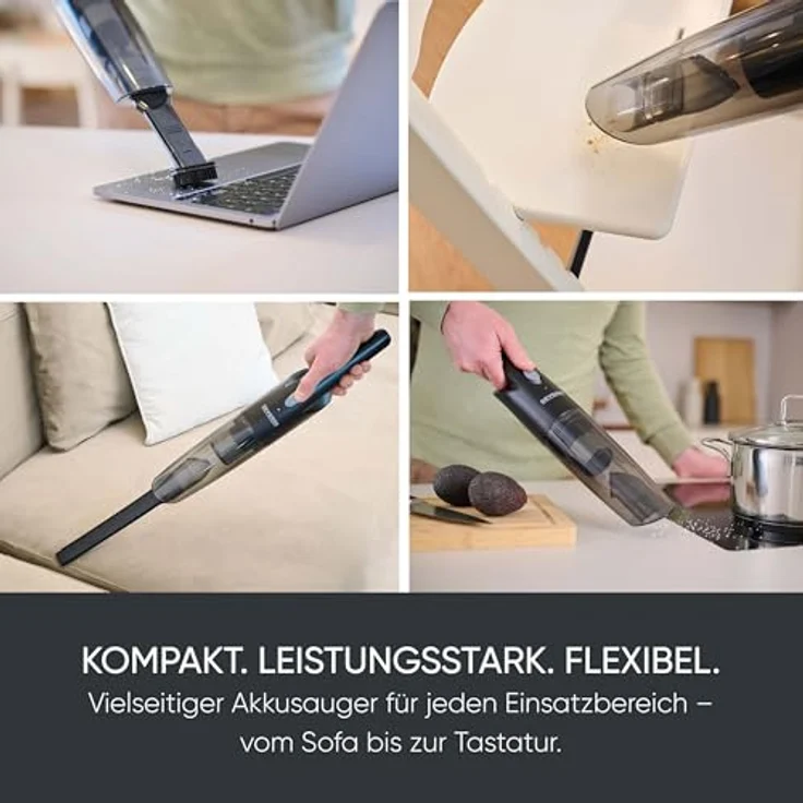 SEVERIN HV 7132, 3-in-1 Handstaubsauger Akku mit bis zu 25 Minuten Laufzeit, Nass- & Trockensauger, schlankes Design, schwarz, inkl. Gummidüse und Möbelaufsatz – Bild 4