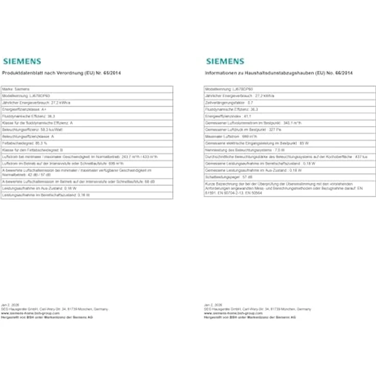 Siemens LJ67BDP60, iQ500 Integrierte Designhaube, 60 cm, Klarglas schwarz bedruckt, mattschwarz, mit Home Connect und dimmbarer LED-Beleuchtung – Bild 21