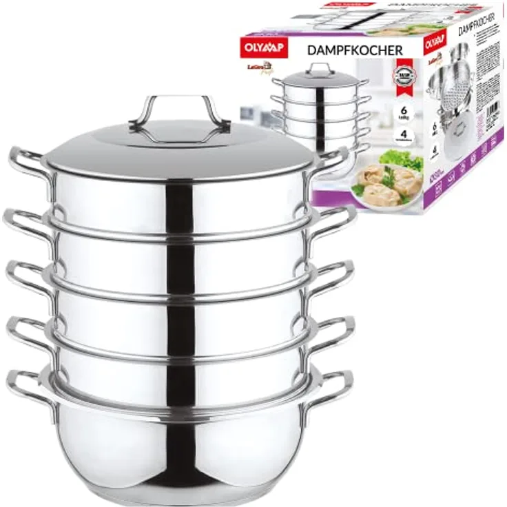 OLYMP Dampfkocher, Mantowarka, Gardampfkochtopf Set aus 18/10 Edelstahl (Optional 24/26/28/30cm), Induktionsgeeignet - 30cm