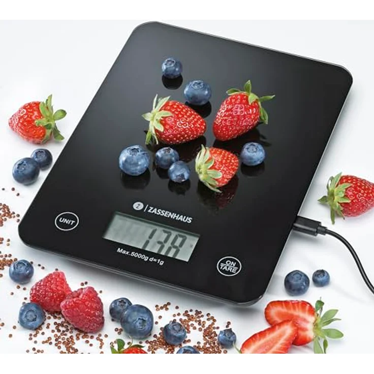 Zassenhaus Küchenwaage Digital BALANCE, USB Aufladefunktion, 5kg/1g, Zuwiegefunktion, besonders flach, Sensor-Touch-Bedienfeld – Bild 2