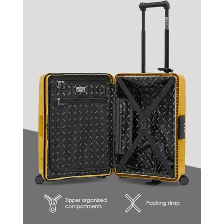 REDOLZ Hartschalen Kabinen-Koffer ohne Reißverschluss | 3-Punkt-Verschluss-System | Kleiner Trolley 40 x 20 x 55 cm aus Polypropylen | 4-Rollen & TSA-Schloss (Essentials 15) in Schwarz – Bild 3