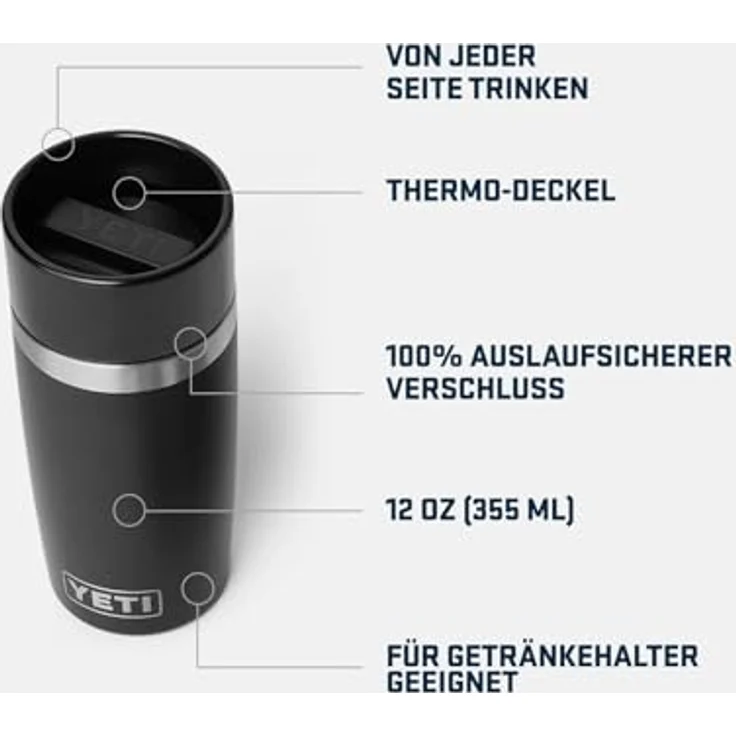 YETI Rambler 12 oz (355 ml) Travel Bottle, auslaufsichere Edelstahl-Thermoflasche mit Commuter-Deckel, vakuumisoliert – Schwarz – Bild 3