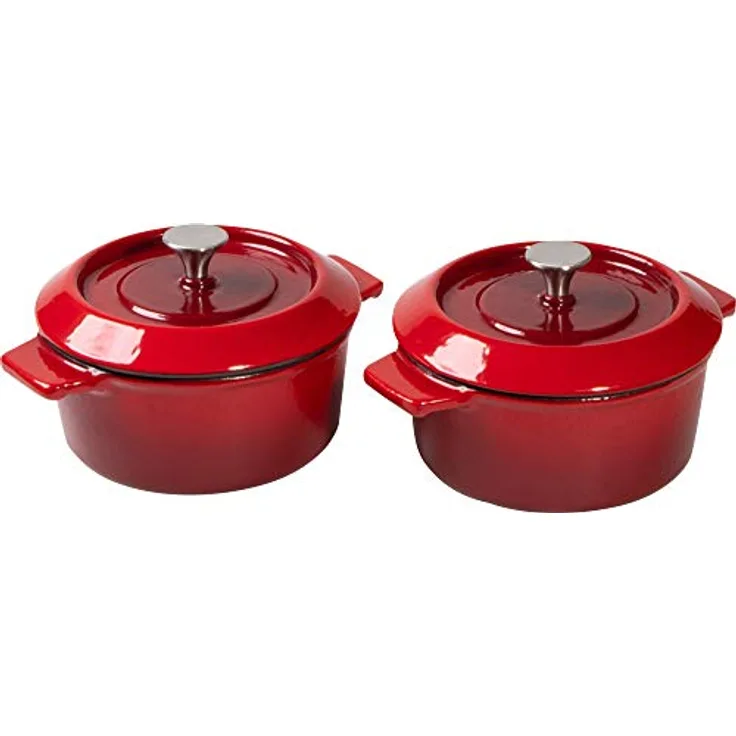 Woll Iron Mini-kasserolle mit Deckel 2er Set - Induktiv -, Ø 10 cm, 5 cm hoch, 0,3l - Geeignet für alle Herdarten, Eisenguss, backofenfest bis zu 250°, ohne Silikongriffe, rot