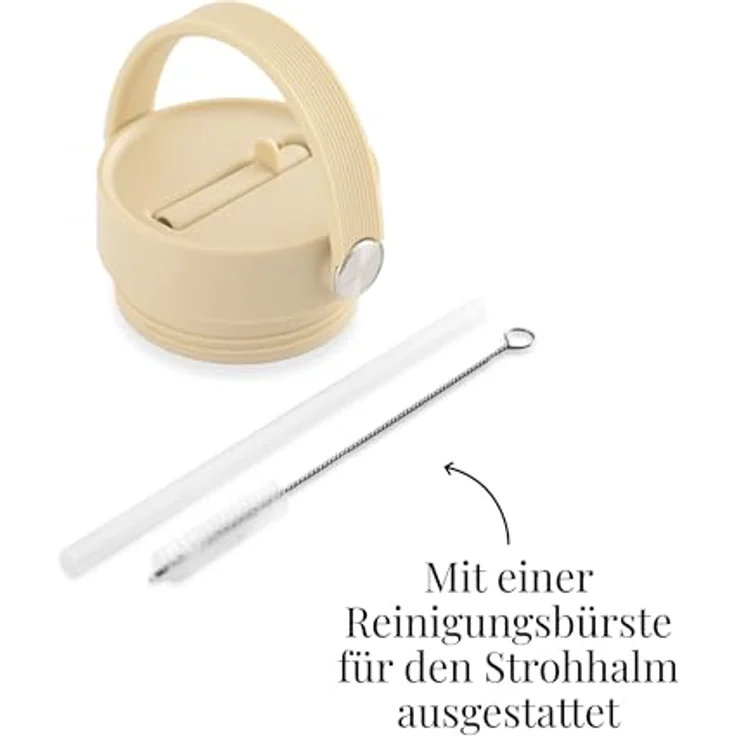 EQUA Carry Cup Edelstahl Isolierte Trinkflasche mit klappbarem Strohhalm, 600ml, 15 Stunden kalt oder 8 Stunden heiß, 100% auslaufsicher, Butterfarbe – Bild 4